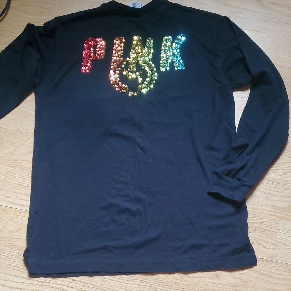 PINK Victoria's Secret Black Sequin Kids Long Sleeve Tee